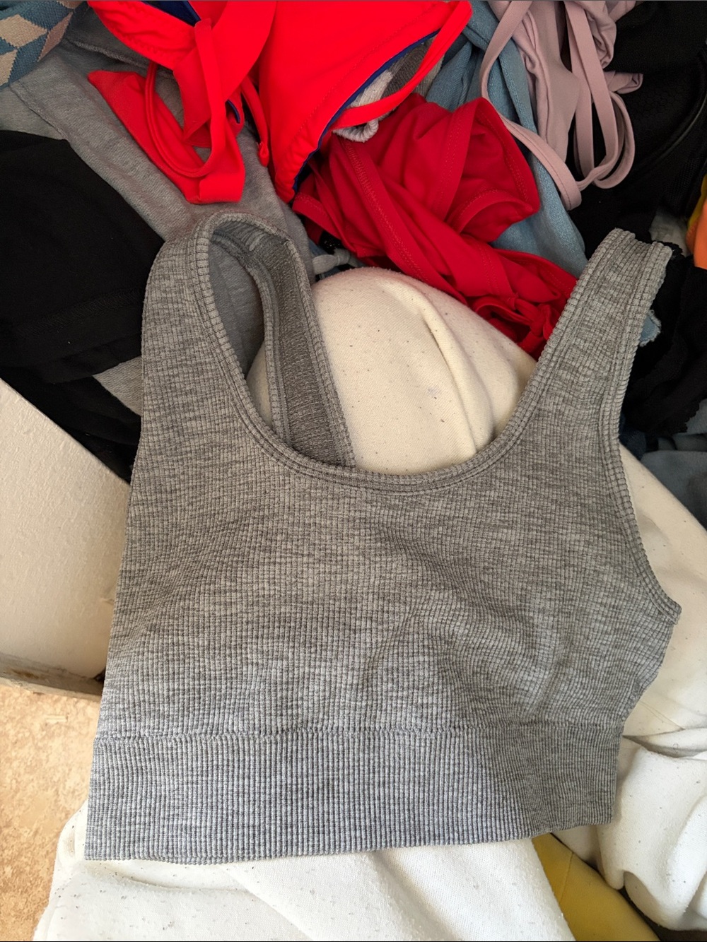 No Boundaries Gray Ribbed Seamless Crop Bra